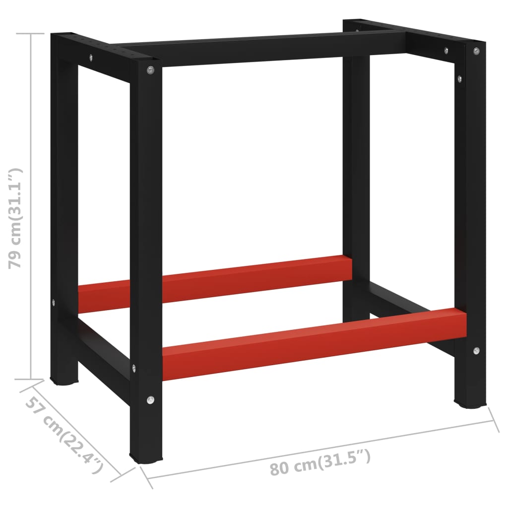 Telaio per Banco da Lavoro in Metallo 80x57x79 cm Nero e Rosso