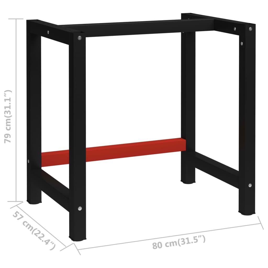 Telaio per Banco da Lavoro in Metallo 80x57x79 cm Nero e Rosso