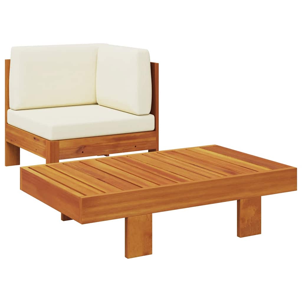 Set Divani Giardino 2 pz Cuscini Bianco Crema in Legno d'Acacia - homemem39