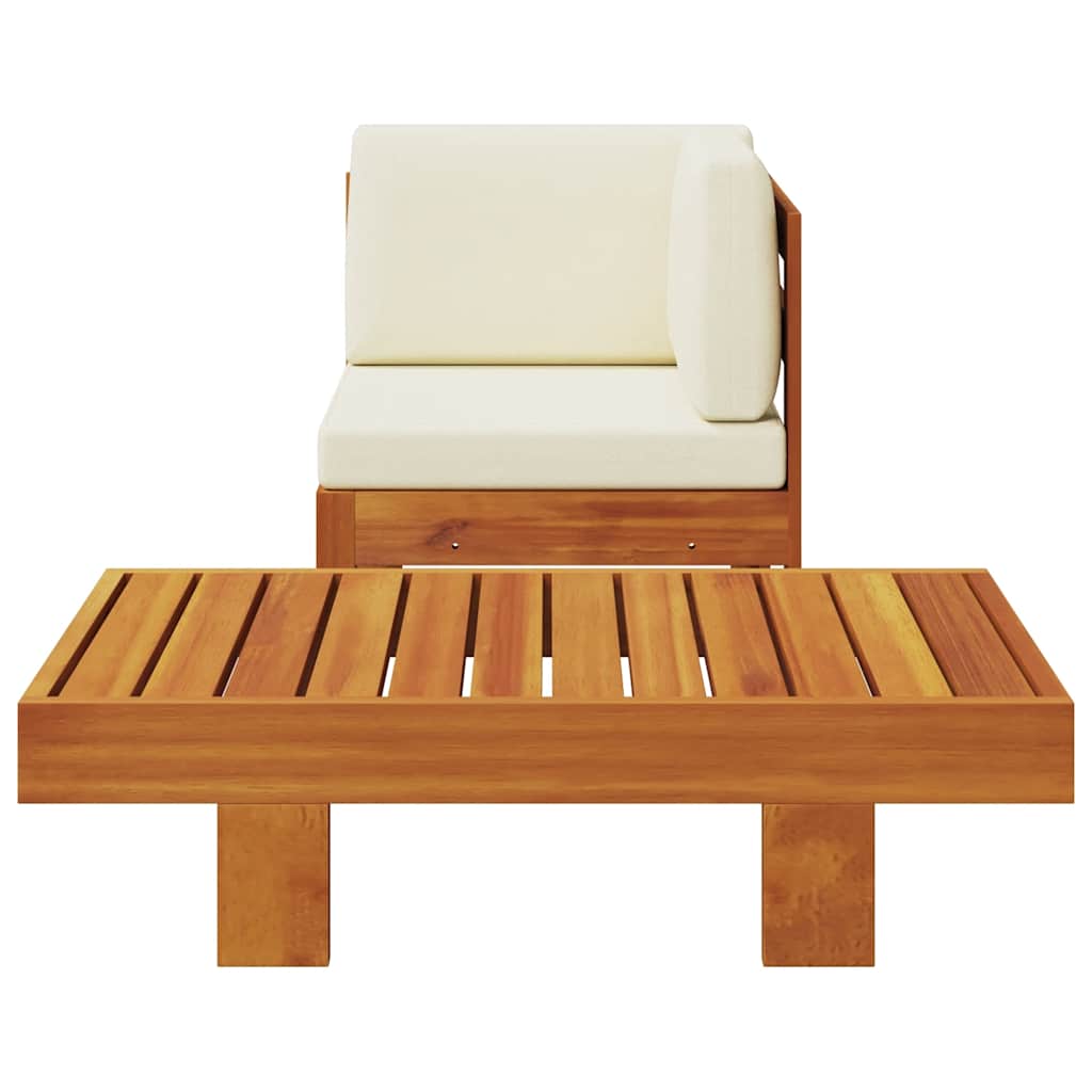 Set Divani Giardino 2 pz Cuscini Bianco Crema in Legno d'Acacia - homemem39