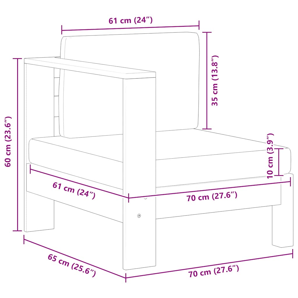 Divano Centrale con 1 Bracciolo Bianco Crema Massello d'Acacia - homemem39