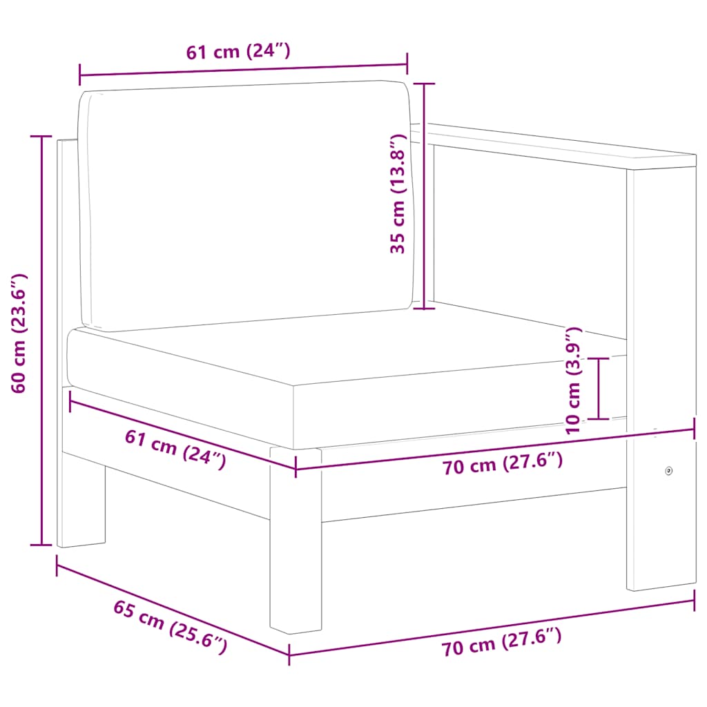 Divano Centrale con 1 Bracciolo Bianco Crema Massello d'Acacia - homemem39