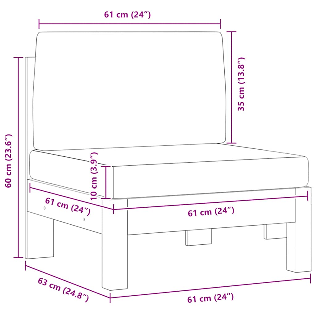 Divano Centrale con Cuscini Bianco Crema in Massello di Acacia - homemem39