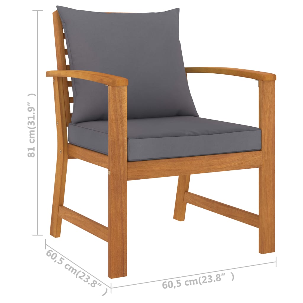Sedie da Giardino e Cuscini Grigio Scuro 2 pz Massello Acacia | homemem39