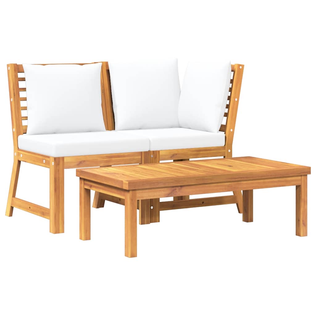 Set Divani da Giardino 3 pz con Cuscini Crema in Legno Acacia - homemem39