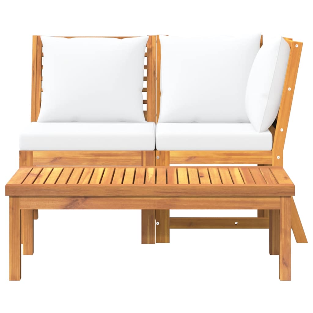 Set Divani da Giardino 3 pz con Cuscini Crema in Legno Acacia - homemem39