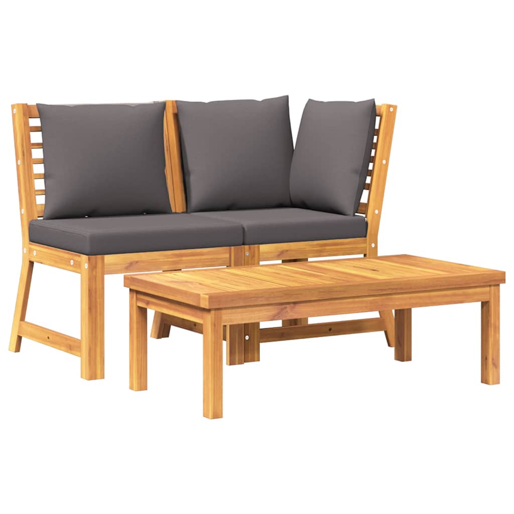 Set Divani Giardino 3pz Cuscini Grigio Scuro Acacia Massello