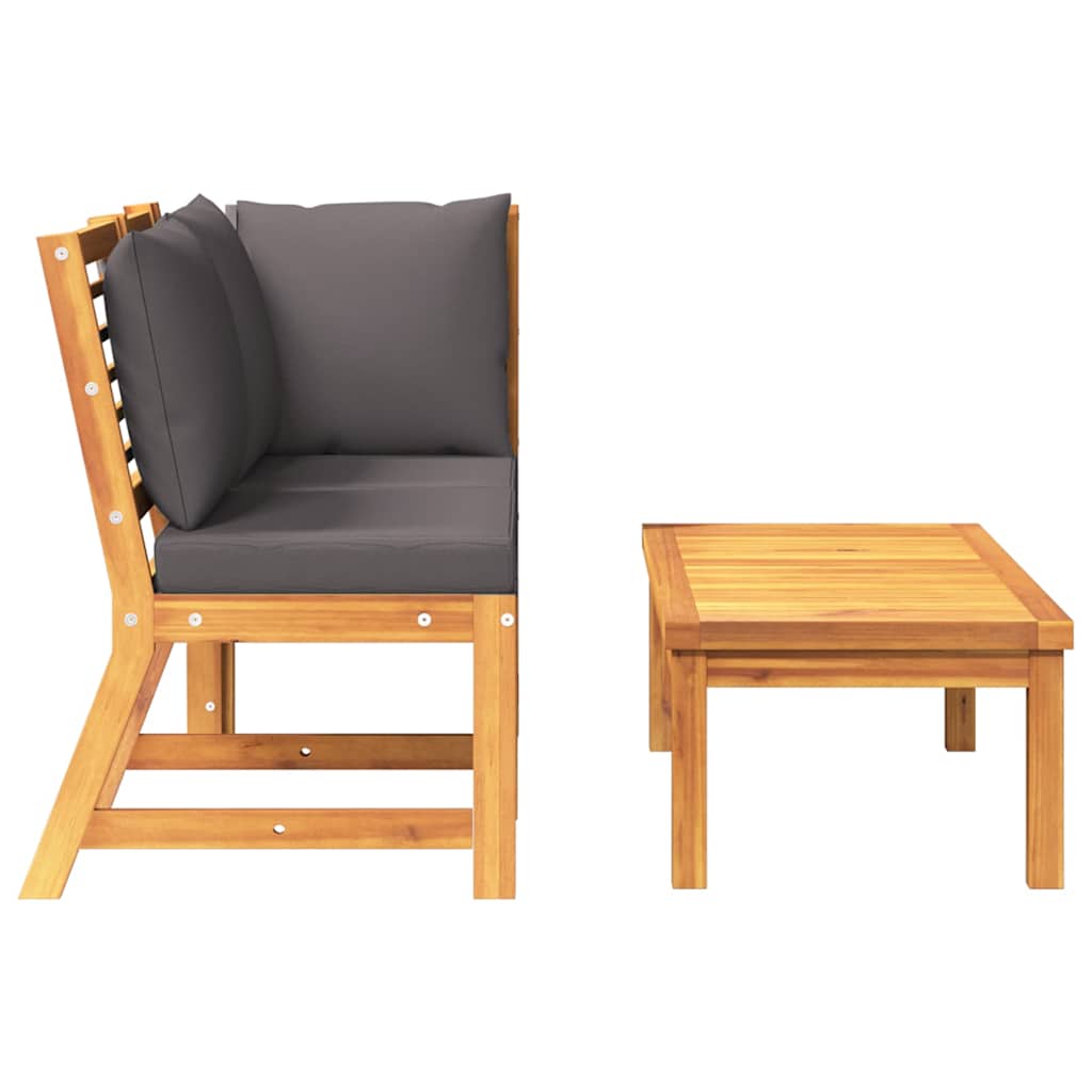 Set Divani Giardino 3pz Cuscini Grigio Scuro Acacia Massello