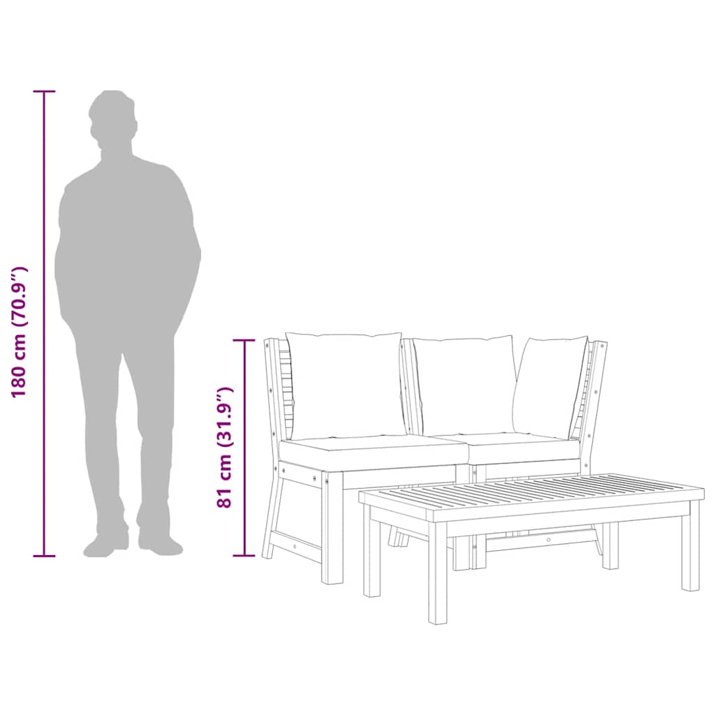 Set Divani Giardino 3pz Cuscini Grigio Scuro Acacia Massello - homemem39