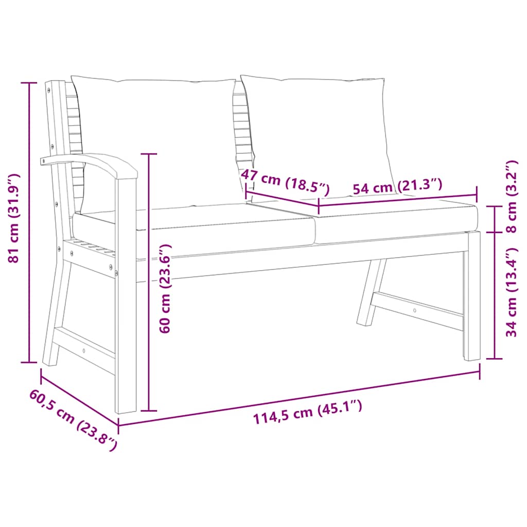 Panca da Giardino 114,5cm con Cuscino Grigio Massello di Acacia - homemem39