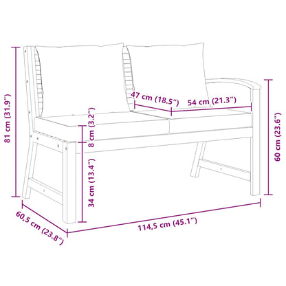 Panca da Giardino 114,5 cm con Cuscino Crema Massello di Acacia - homemem39
