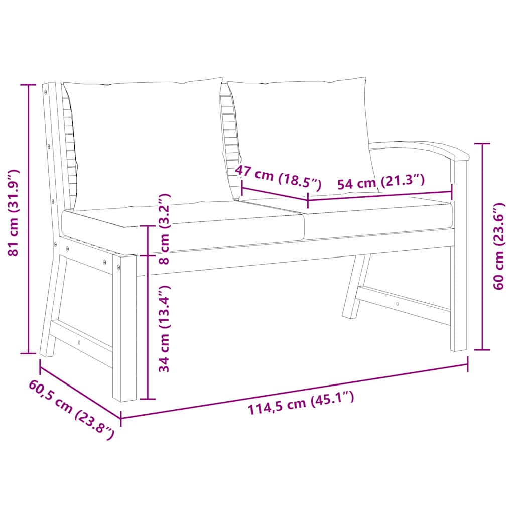 Panca da Giardino 114,5cm con Cuscino Grigio Massello di Acacia - homemem39