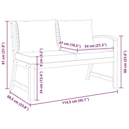 Panca da Giardino 114,5cm con Cuscino Grigio Massello di Acacia - homemem39