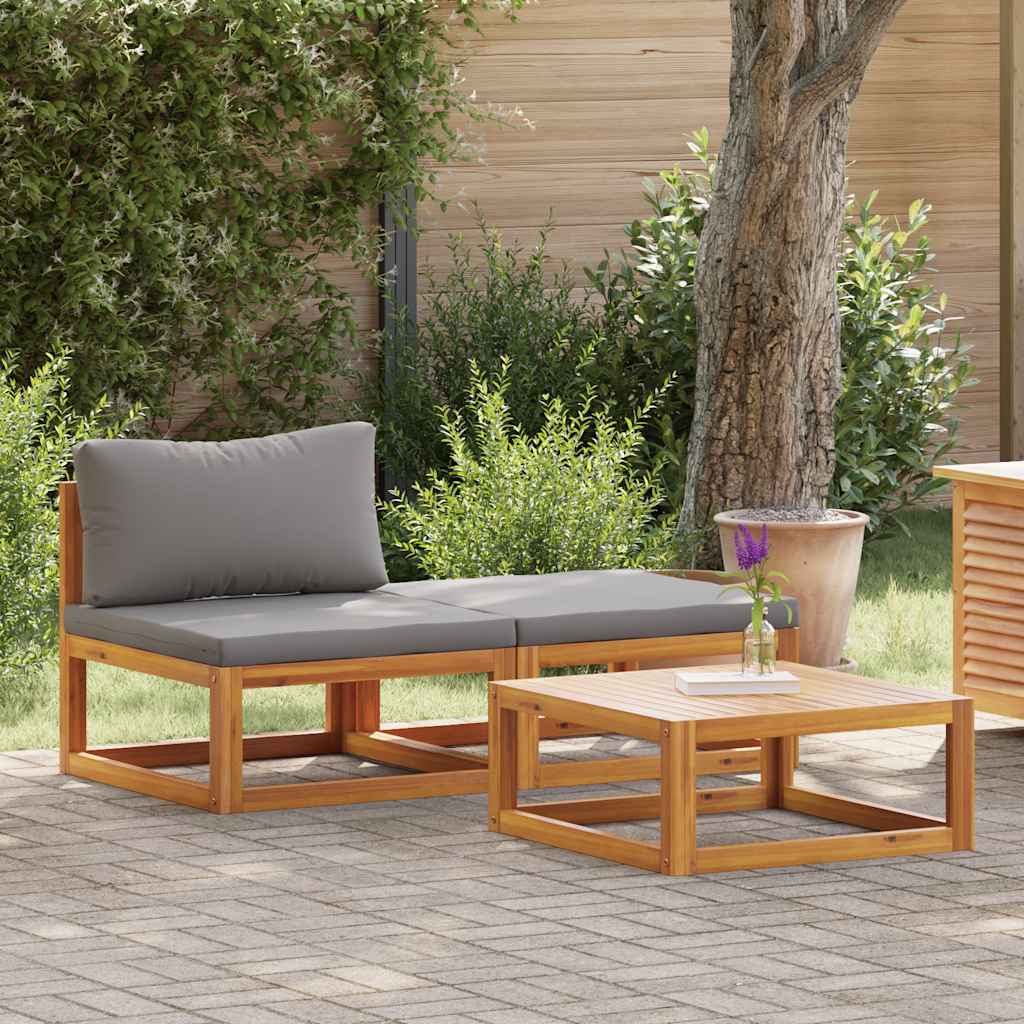 Set Divani da Giardino 3 pz con Cuscini in Massello di Acacia | homemem39