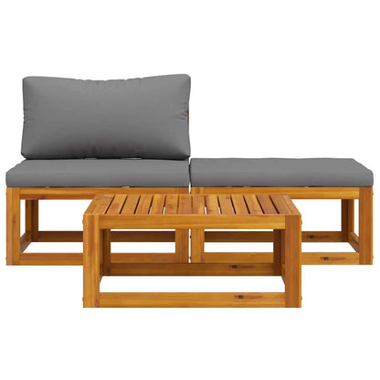 Set Divani da Giardino 3 pz con Cuscini in Massello di Acacia | homemem39
