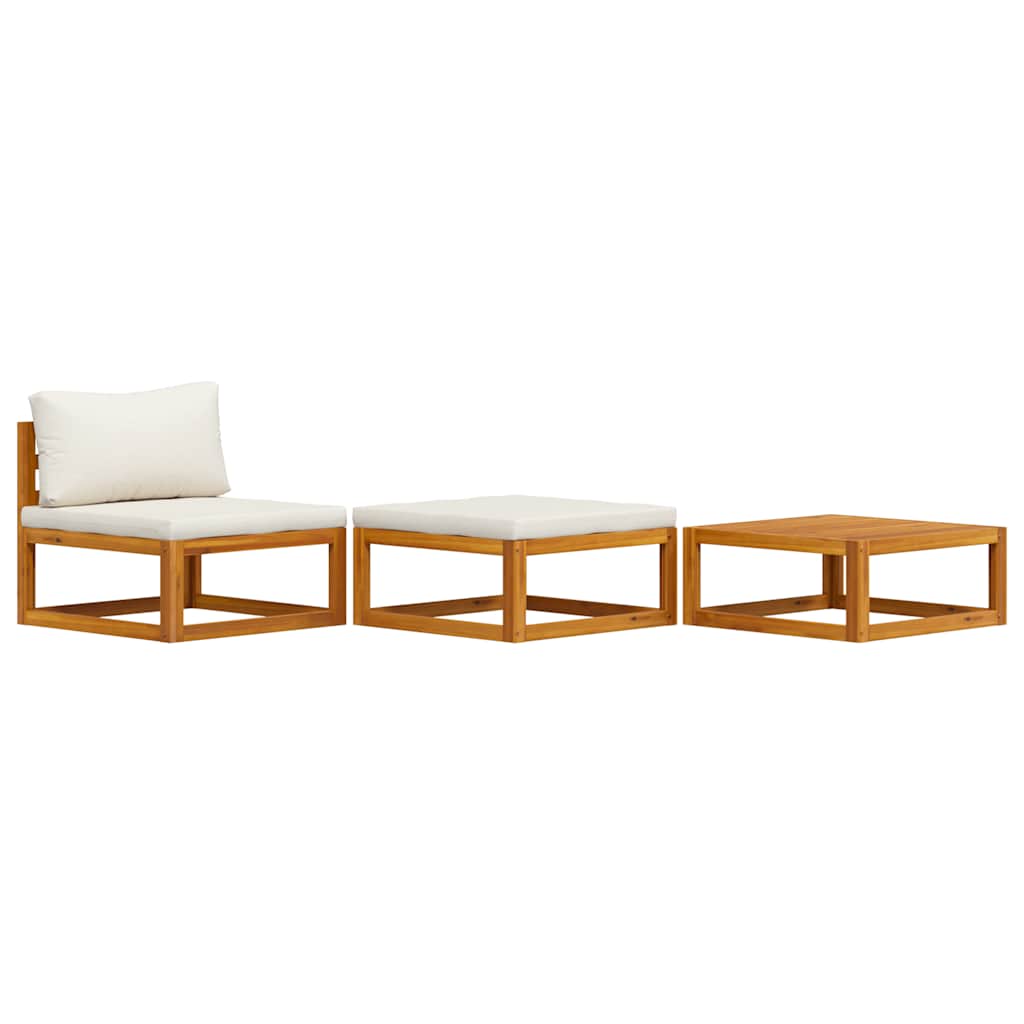 Set Divani da Giardino 3 pz con Cuscini Crema in Legno Acacia | homemem39