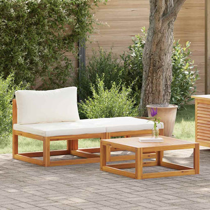 Set Divani da Giardino 3 pz con Cuscini Crema in Legno Acacia | homemem39