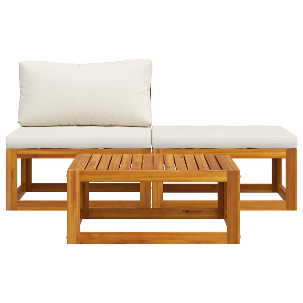 Set Divani da Giardino 3 pz con Cuscini Crema in Legno Acacia | homemem39