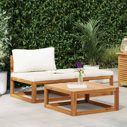 Set Divani da Giardino 3 pz con Cuscini Crema in Legno Acacia | homemem39