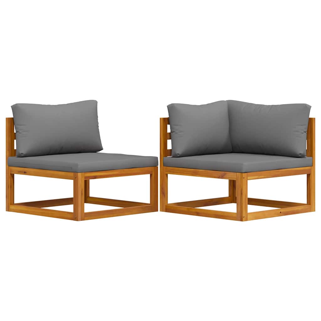 Set Divani da Giardino 2 pz con Cuscini Grigio Scuro in Acacia | homemem39