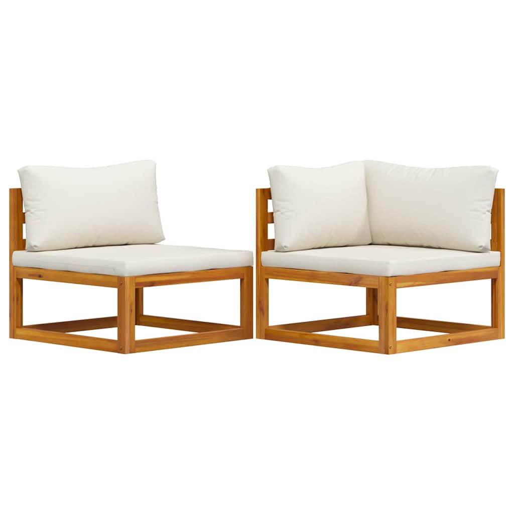 Set Divani da Giardino 2 pz con Cuscini Bianco Crema in Acacia | homemem39