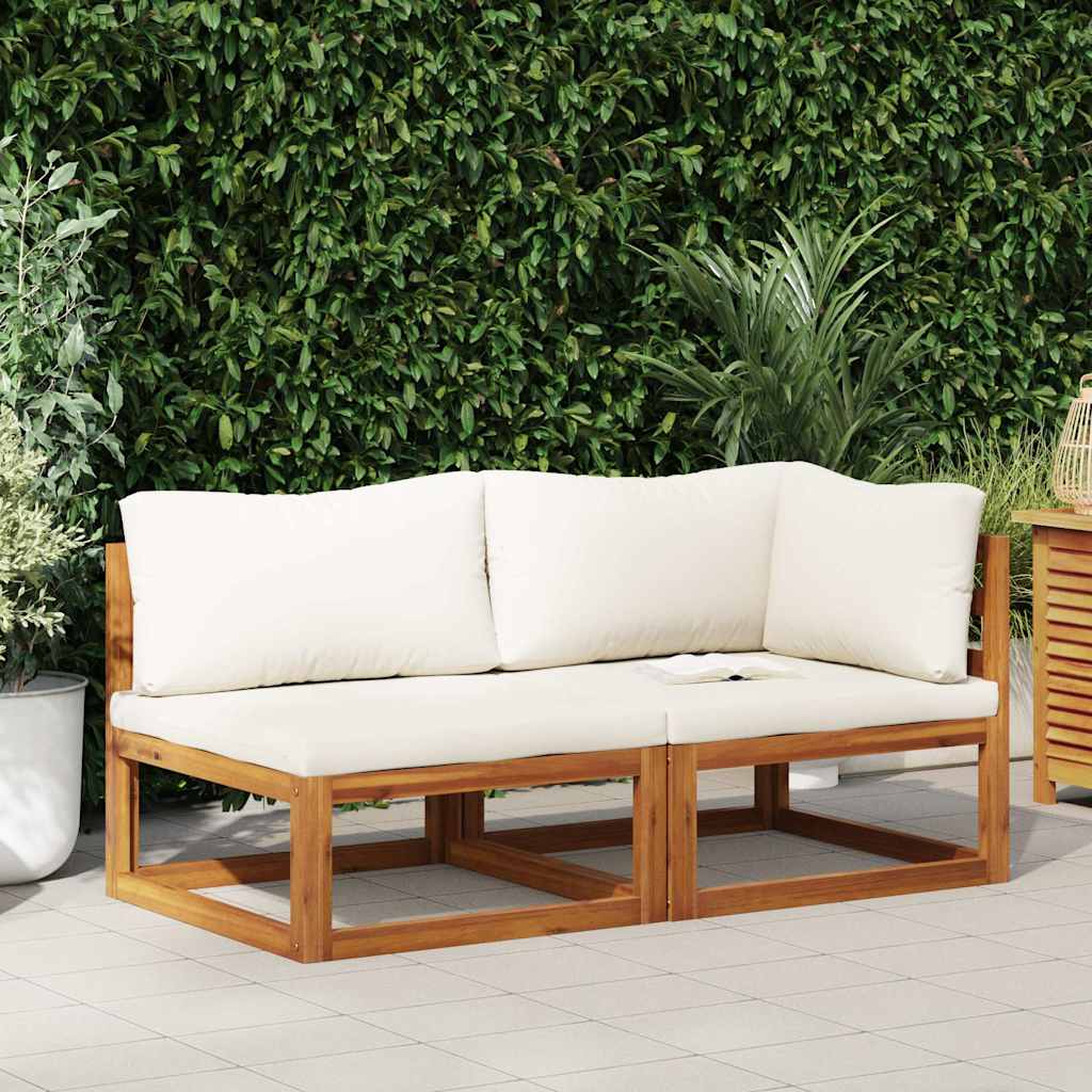 Set Divani da Giardino 2 pz con Cuscini Bianco Crema in Acacia | homemem39