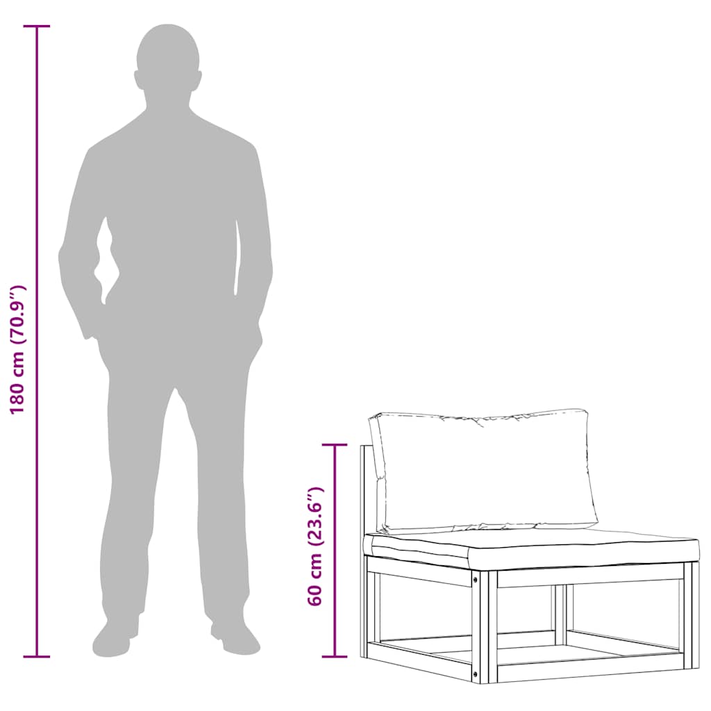 Divano Centrale Modulare Cuscini Grigio Scuro Massello Acacia