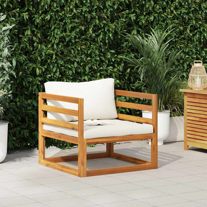 Sedia da Giardino con Cuscino Crema in Legno Massello di Acacia