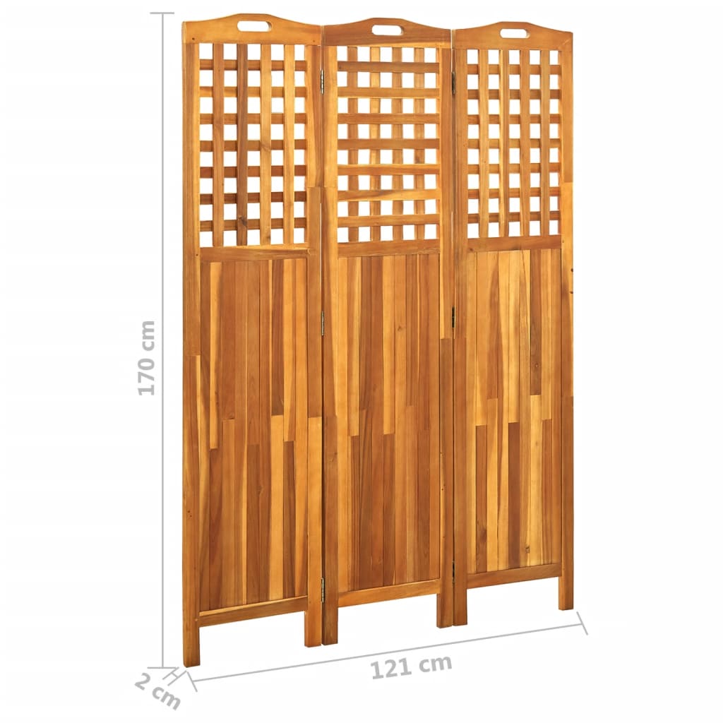 Divisorio a 3 Pannelli Grigio 121x2x170 cm in Massello Acacia | homemem39