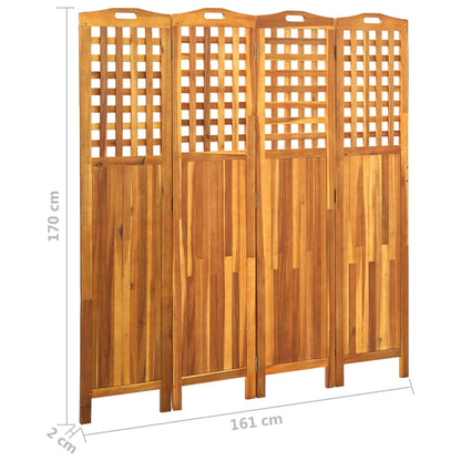 Divisorio a 4 Pannelli Grigio 161x2x170 cm in Massello Acacia