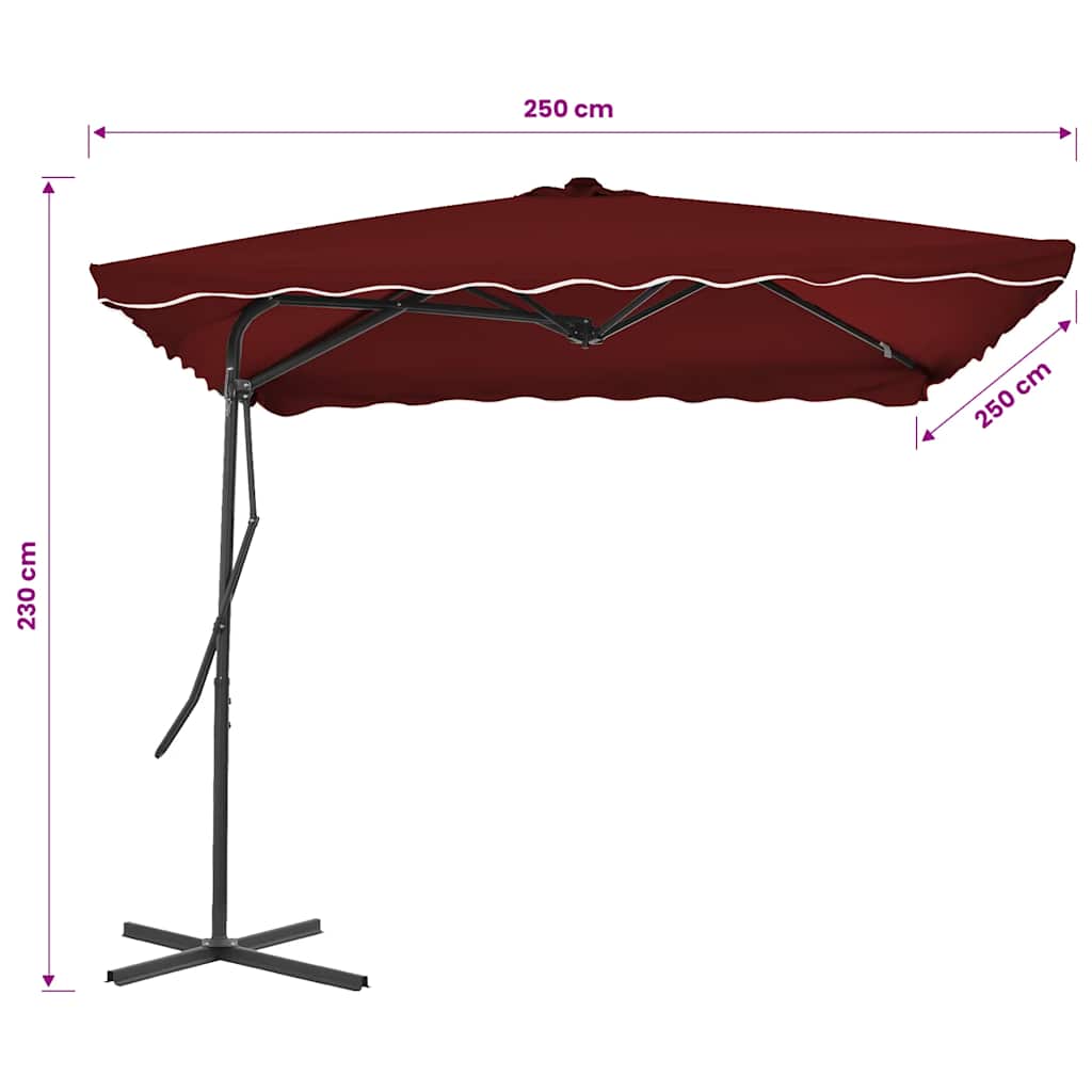 Ombrellone con Palo in Acciaio Rosso Bordò 250x250x230 cm | homemem39
