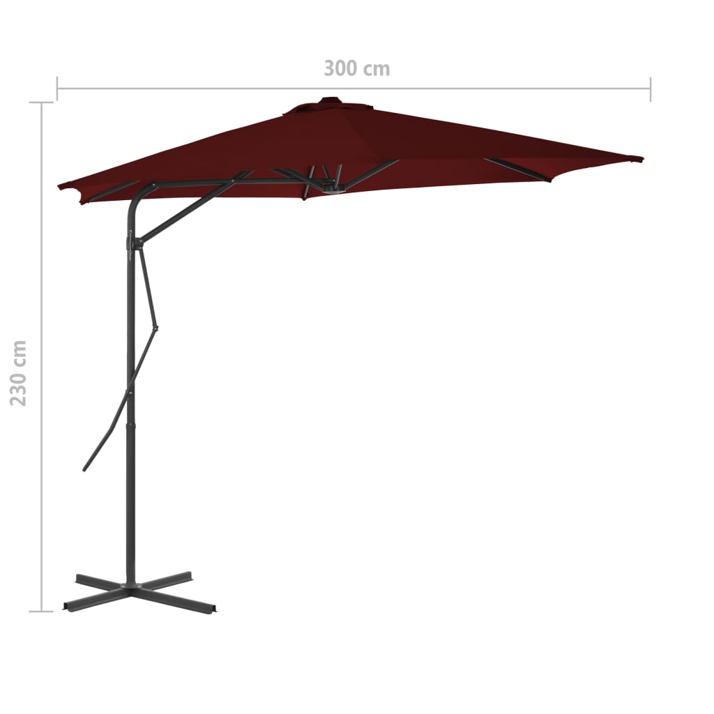 Ombrellone con Palo in Acciaio Rosso Bordò 300x230 cm | homemem39