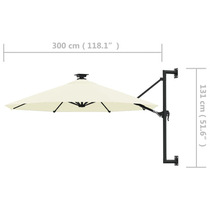 Ombrellone da Giardino a Parete con LED 300 cm Sabbia | homemem39