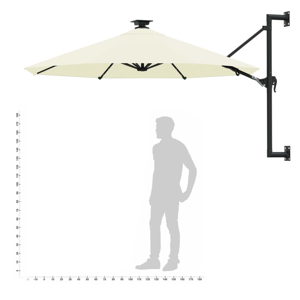 Ombrellone da Giardino a Parete con LED 300 cm Sabbia | homemem39