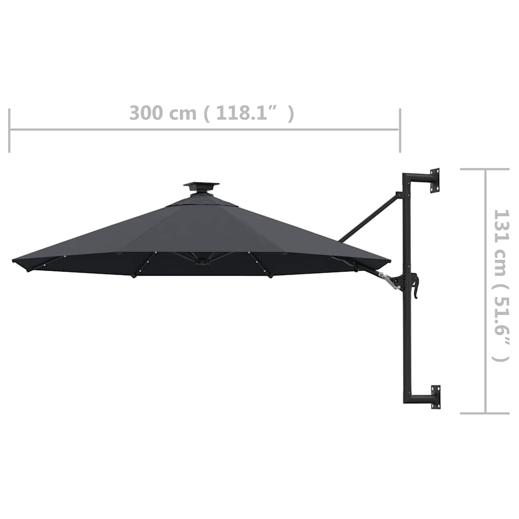 Ombrellone da Giardino a Parete con LED 300 cm Antracite | homemem39