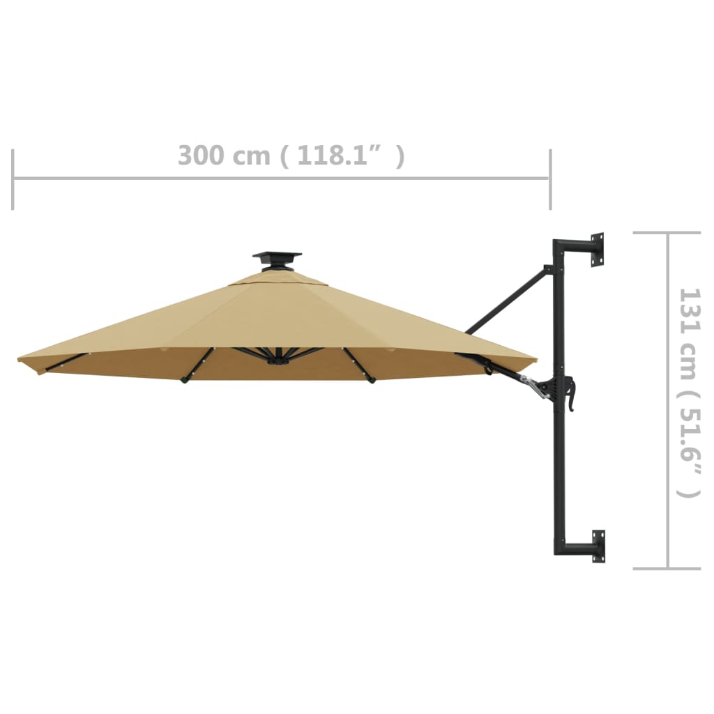 Ombrellone da Giardino a Parete con LED 300 cm Tortora | homemem39
