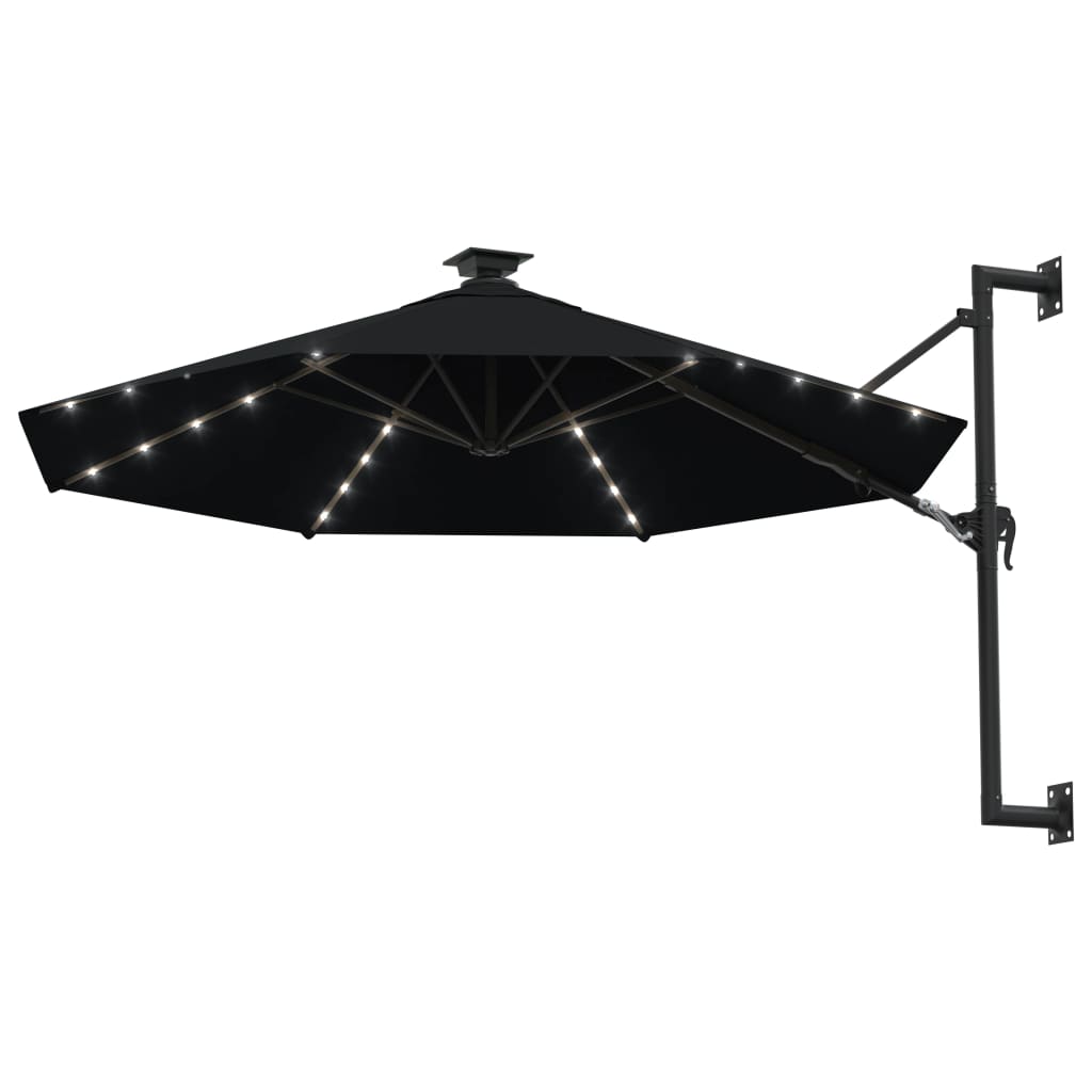 Ombrellone da Giardino a Parete con LED 300 cm Nero | homemem39