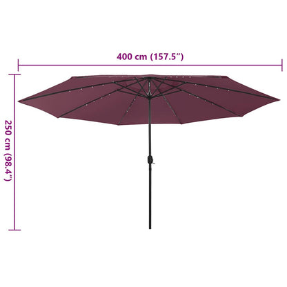 Ombrellone da Giardino con Luci LED 400 cm Rosso Bordò