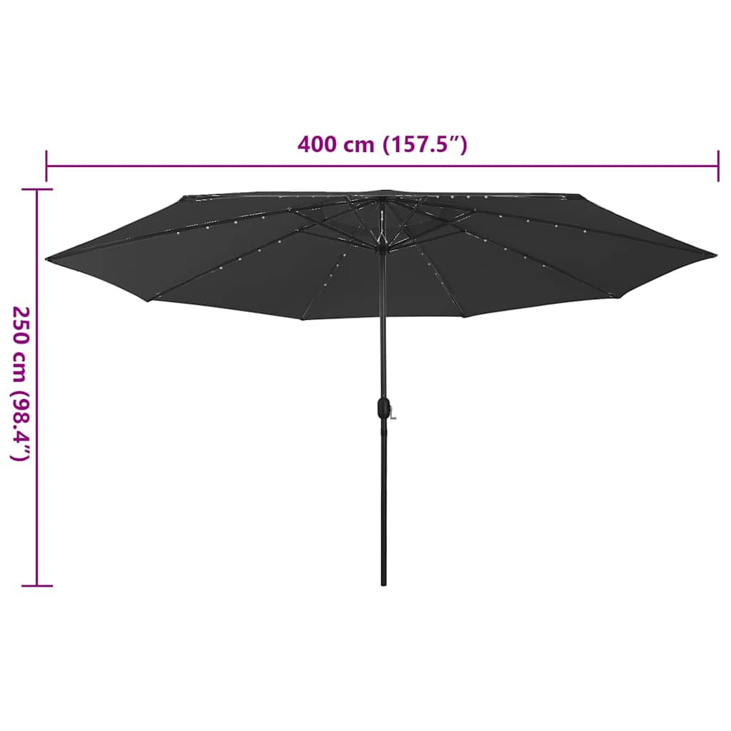Ombrellone da Giardino con Luci LED 400 cm Nero | homemem39