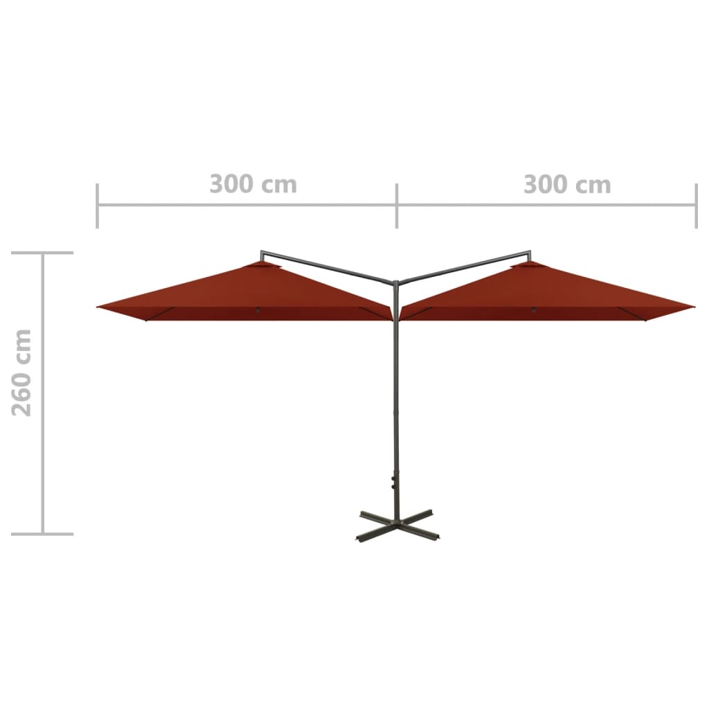 Ombrellone Doppio con Palo in Acciaio Terracotta 600x300 cm | homemem39