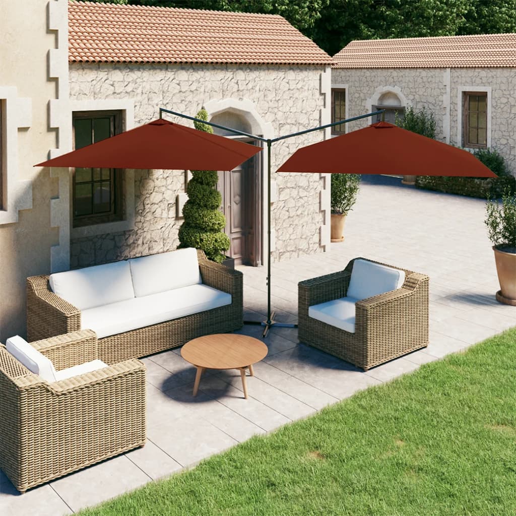 Ombrellone Doppio con Palo in Acciaio Terracotta 600x300 cm | homemem39