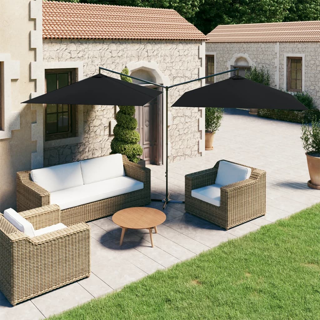 Ombrellone Doppio con Palo in Acciaio Nero 600x300 cm | homemem39