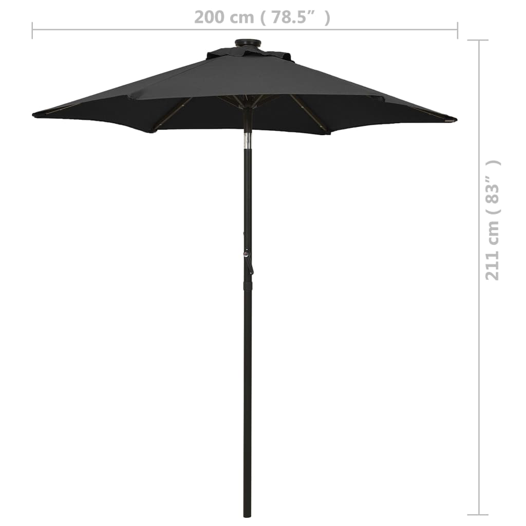 Ombrellone da Giardino con Luci LED Nero 200x211 cm Alluminio | homemem39