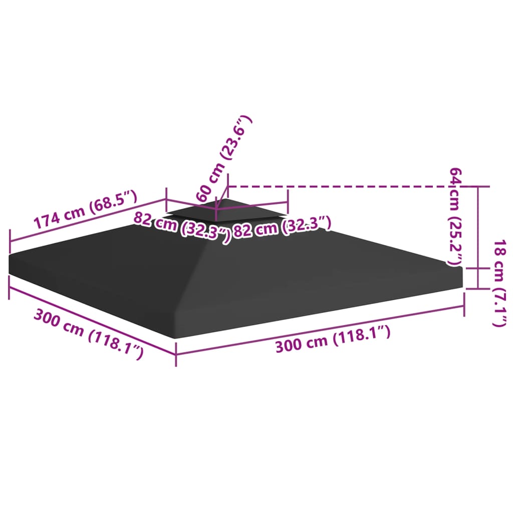 Copertura Superiore per Gazebo a 2 Strati 310 g/m² 3x3 m Nera - homemem39