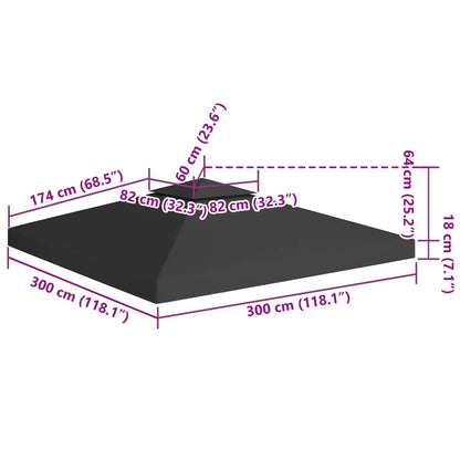 Copertura Superiore per Gazebo a 2 Strati 310 g/m² 3x3 m Nera - homemem39