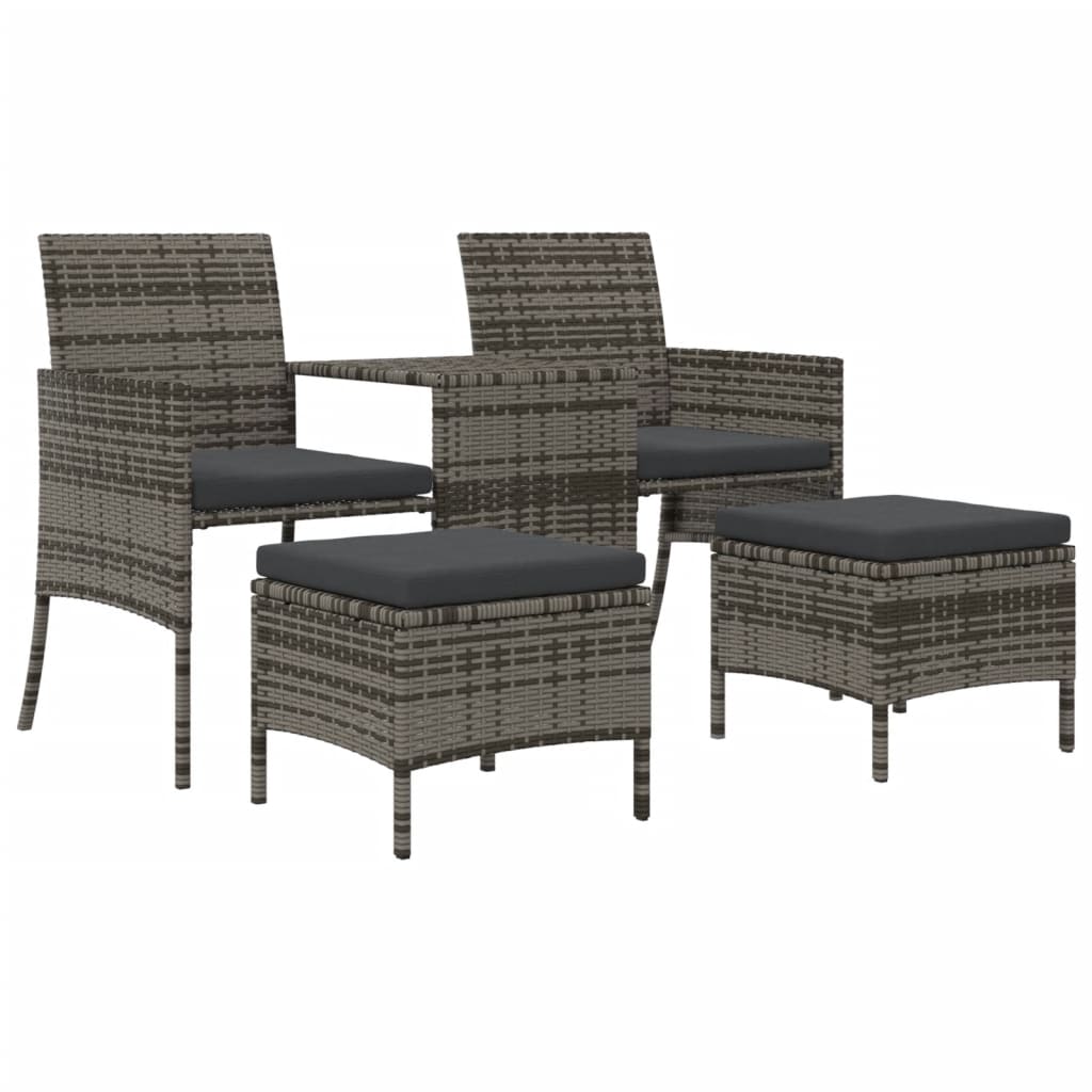 Divano da Giardino a 2 Posti Tavolino e Pouf Polyrattan Grigio | homemem39