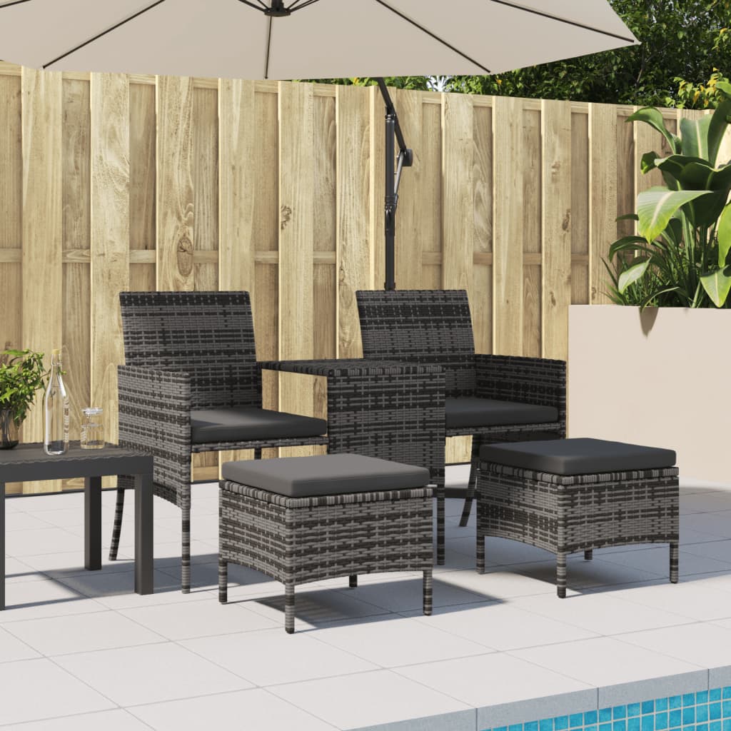 Divano da Giardino a 2 Posti Tavolino e Pouf Polyrattan Grigio | homemem39