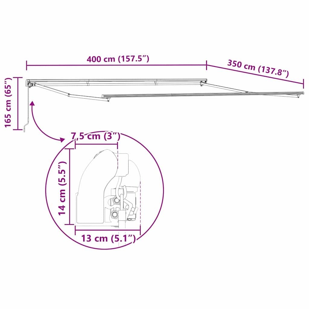 Tenda da Sole Bianco 4 × 3,5 m Metallo - homemem39