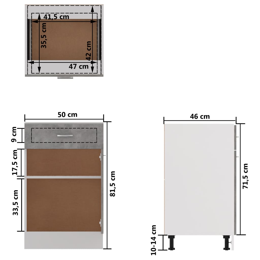 Armadio Inferiore Cassetto “Lyon” Grigio Cemento 50x46x81,5