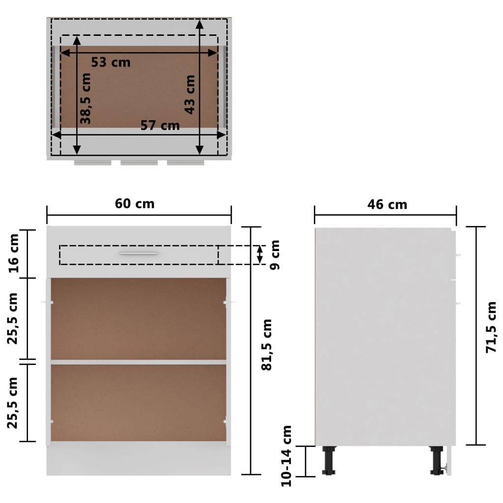 Armadio Inferiore con Cassetto “Lyon” Bianco 60x46x81,5 cm